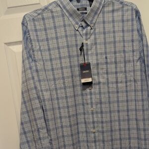 Izod Light Blue Plaid Button-Down Shirt